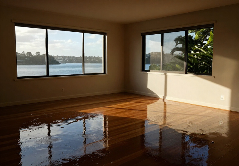 Flooded living room in Arndell Park before restoration